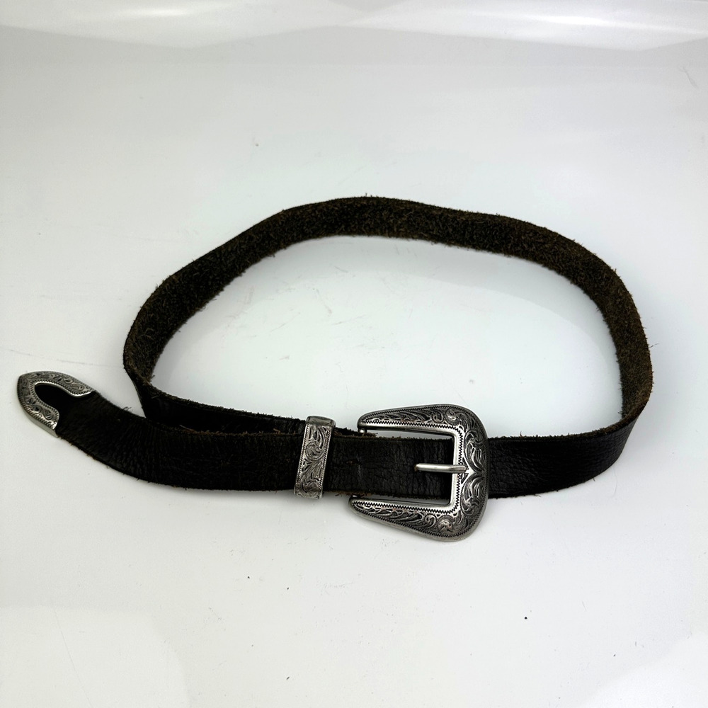 VTG Leather Belt Western Cowgirl Three Piece Sets Silver Plated Longhorn Buckle